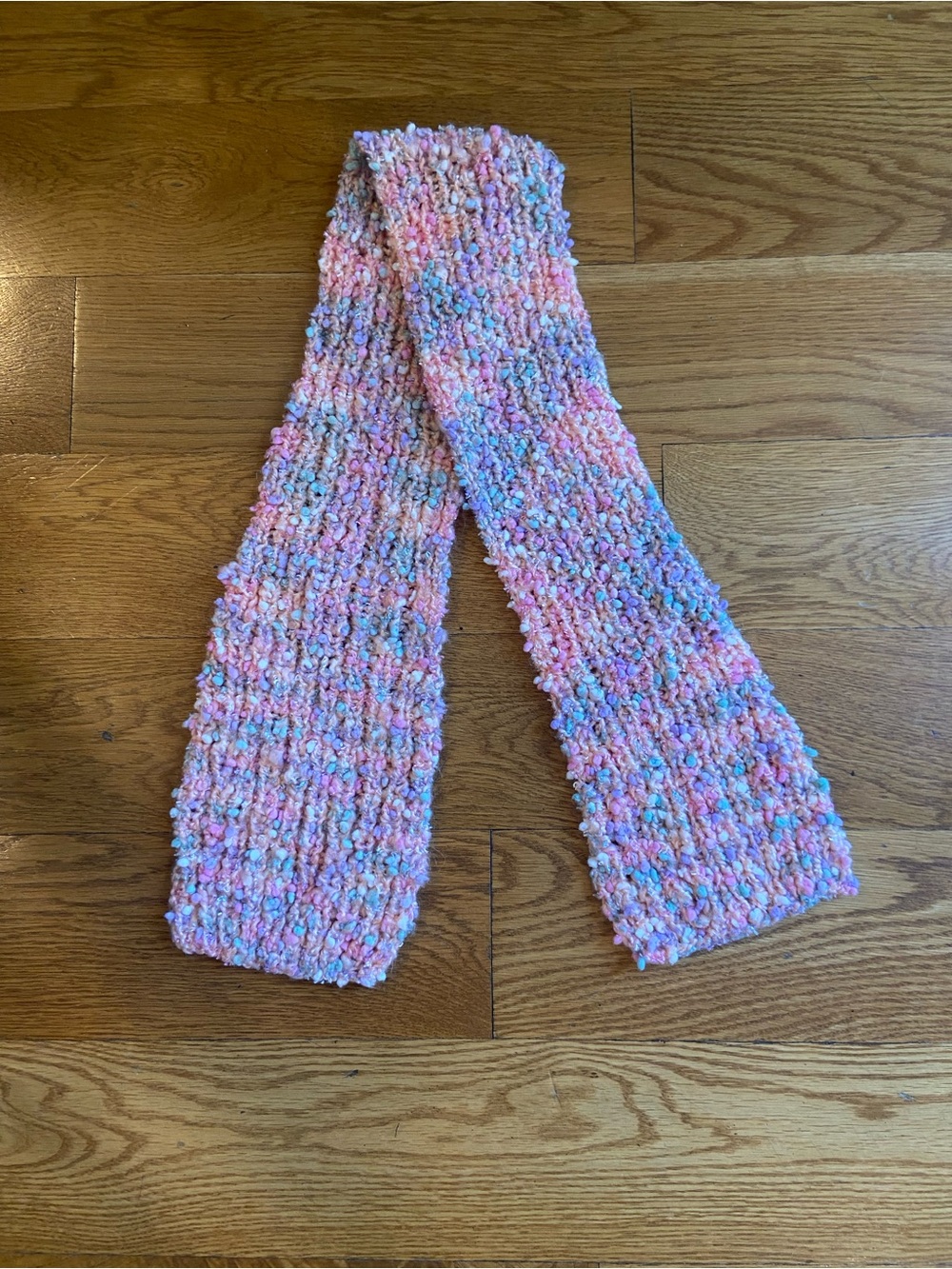 Handmade Soft Multi-Color Knit Scarf - Pink & Pastel 44” long